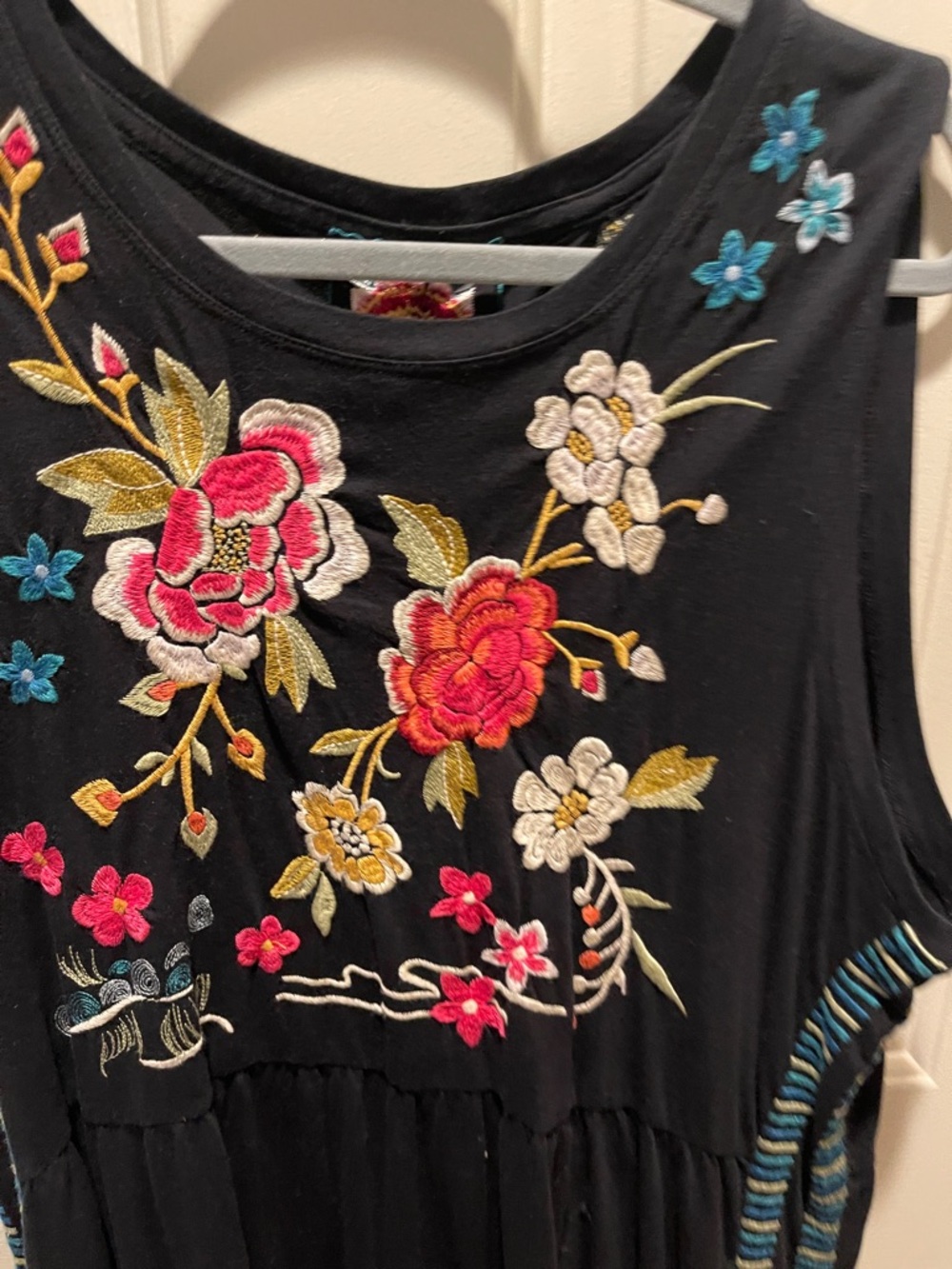 Johnny Was Black Sleeveless Maxi Dress with Multicolor Floral Embroidery - Picture 2 of 6